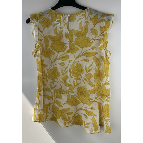 CAbi Sunrise Blouse Womens Large Sleeveless Floral Yellow White 5899 Sheer Fairy - Picture 6 of 13
